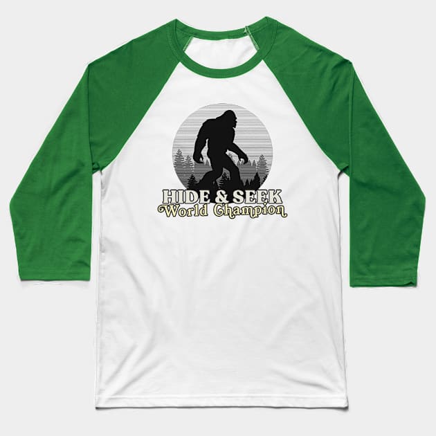 Retro Bigfoot Hide & Seek World Champion Baseball T-Shirt by DankFutura